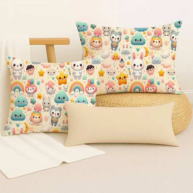 Almofada Decorativa Fofa e Caprichosa Kawaii Bunny (Kawaii Bunny Pastel Whimsical Cute Throw Pillow)