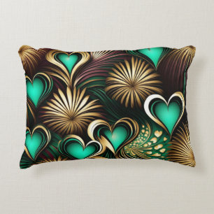 Almofada Decorativa Fogos de artifício e Coração Teal e Dourado