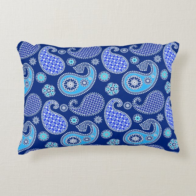 Almofada Decorativa Folha, azul de cobalto e branco (Frente)