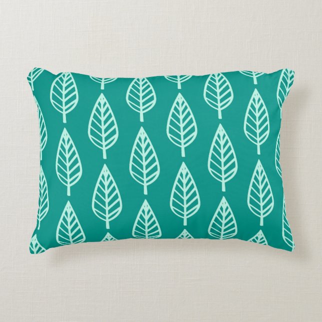 Almofada Decorativa Folha de faia - Peacock e aqua (Frente)
