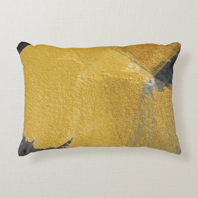 Almofada Decorativa Folha Dourada, design preto abstrato (Frente)