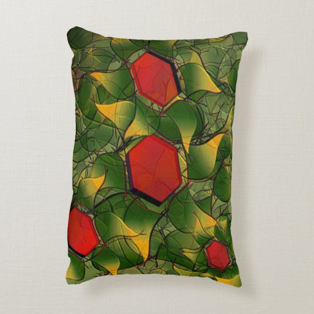 Almofada Decorativa Folhagem virtual amarelada talhada com hexágonos v (Verso(Vertical))