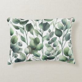 Almofada Decorativa Folhas Clássicas de Eucalipto Verde sobre Branco