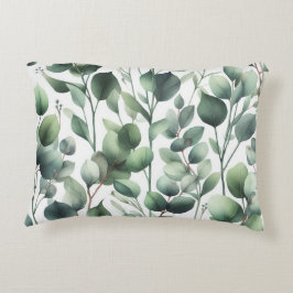 Almofada Decorativa Folhas Clássicas de Eucalipto Verde sobre Branco