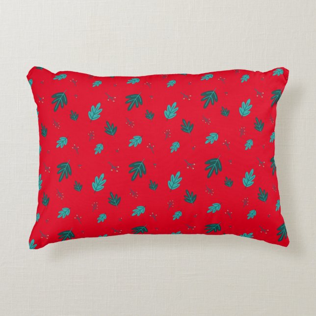 Almofada Decorativa Folhas de Árvore Evergreen e Berries Red Holly (Frente)