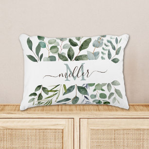 Almofada Decorativa Folhas de Eucalipto Verde Sage Monograma