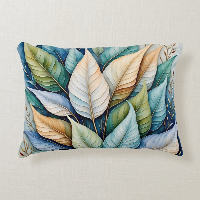 Almofada Decorativa Folhas de ouro verde-azul (Frente)
