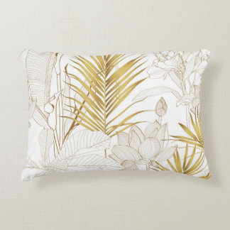 Almofada Decorativa Folhas de palma de ouro de linha floral exótica tr