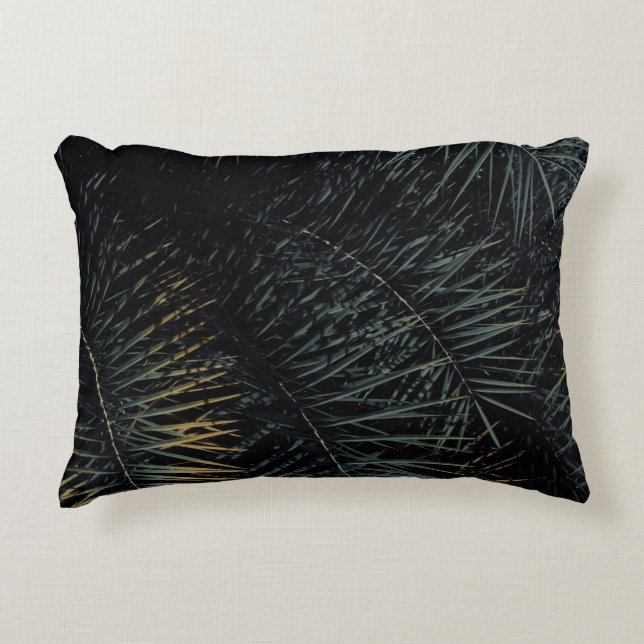 ALMOFADA DECORATIVA FOLHAS DE PLANTAS VERDES E MARINHAS (Frente)