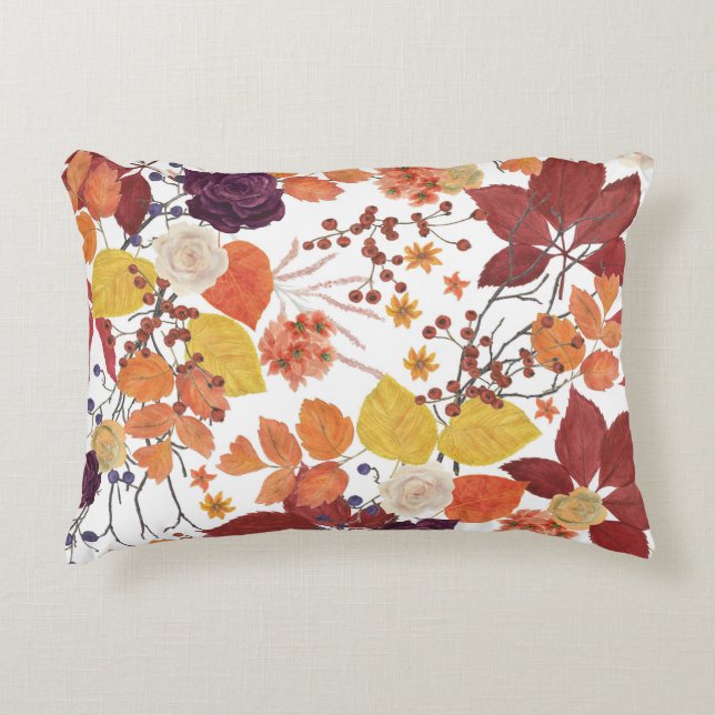 Almofada Decorativa Folhas e Rosas de Aquarela do outono (Frente)