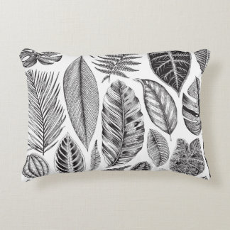 Almofada Decorativa Folhas exóticas, preto e branco floral vintage.