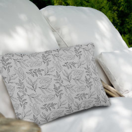 Almofada Decorativa Folhas pretas padrão cinza claro