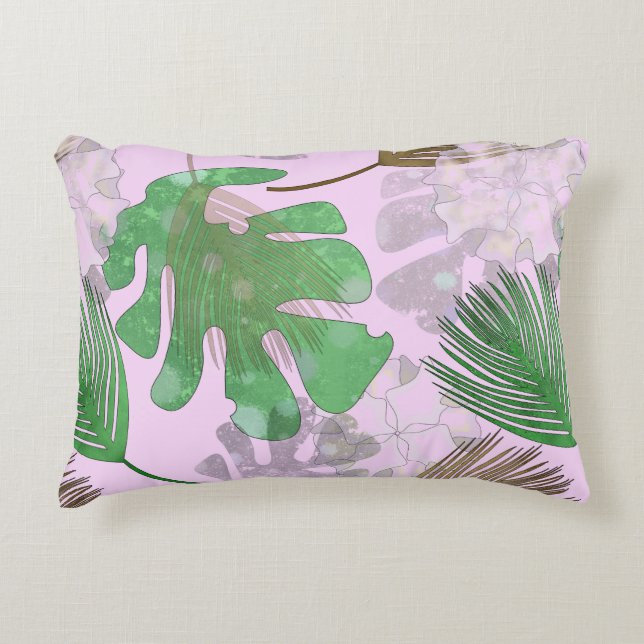 Almofada Decorativa Folhas tropicais de rosa pálido. (Frente)
