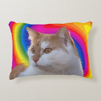 Almofada Decorativa Foto de Gato Colorido Arco-Íris Fofinho