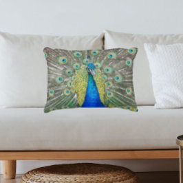 Almofada Decorativa Foto de Plumagem de Penas de Pavão Azul