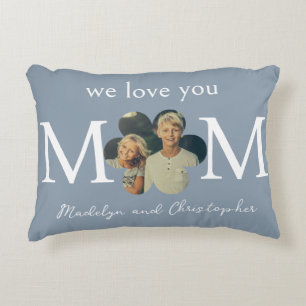 Almofada Decorativa Foto personalizada que amamos sua mãe em azul empo