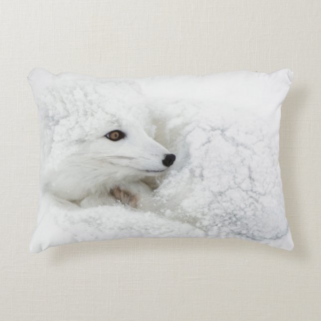 Almofada Decorativa Fox ártico ondulado acima no inverno (Frente)