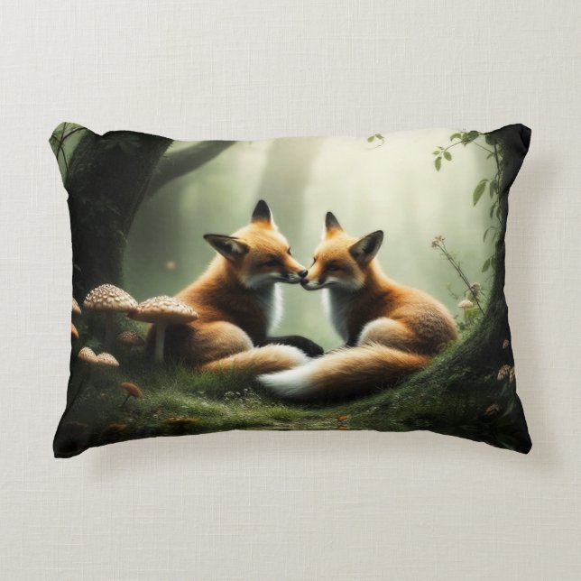 Almofada Decorativa Fox Cuddle in Misty Forest (Frente)
