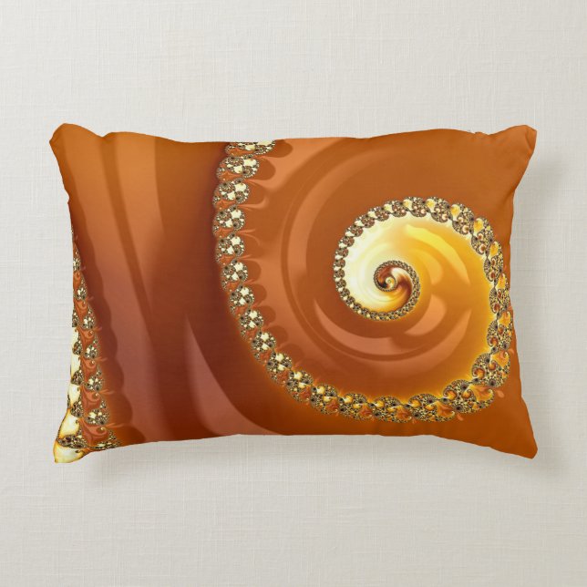 Almofada Decorativa Fractal Espiral Gradiente Laranja Dourado abstrato (Frente)