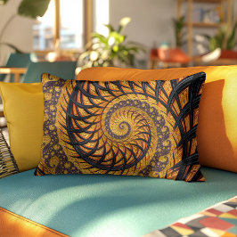 Almofada Decorativa Fractal Espiral Preto e Dourado Abstrato