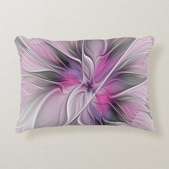 Almofada Decorativa Fractal Fractal Moderna Abstrato com Cinza Rosa Fl (Frente)