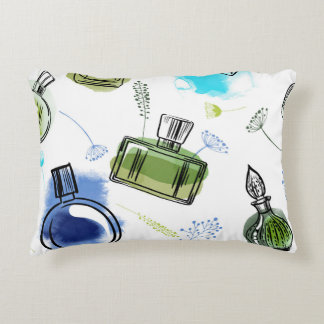 Almofada Decorativa Frasco de padrão sem costura e texto de cor d'água
