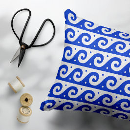 Almofada Decorativa Frete Grego, Padrão de Onda Mediterrânica, Azul