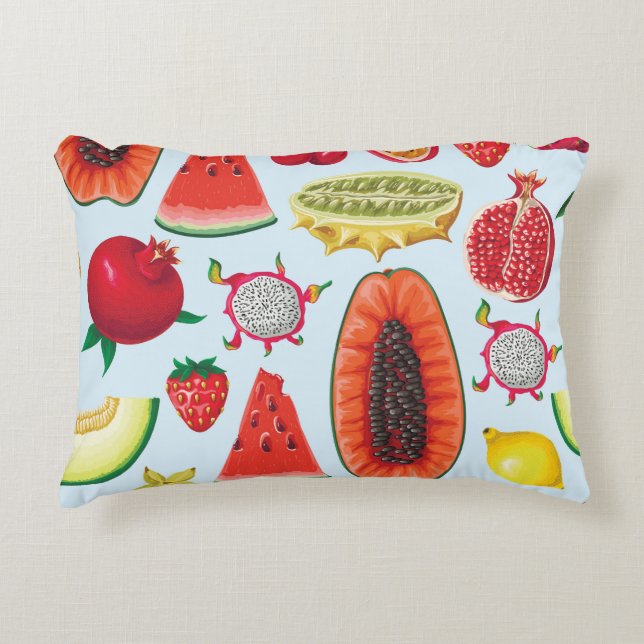 Almofada Decorativa Fruta Exótica: Trendy Impressão Invisível. (Frente)