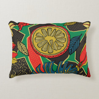 Almofada Decorativa Frutas tropicais, folhas, padrão floral de rabisco