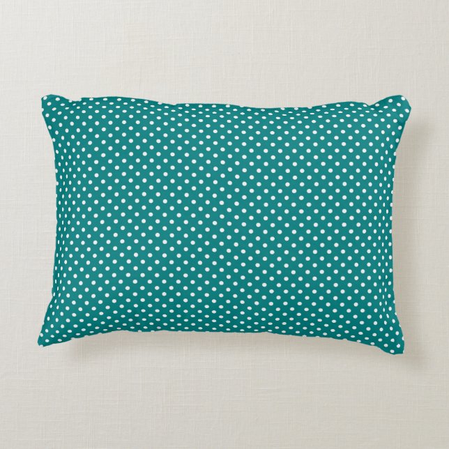 Almofada Decorativa Fundo branco da cerceta das bolinhas (Verso)