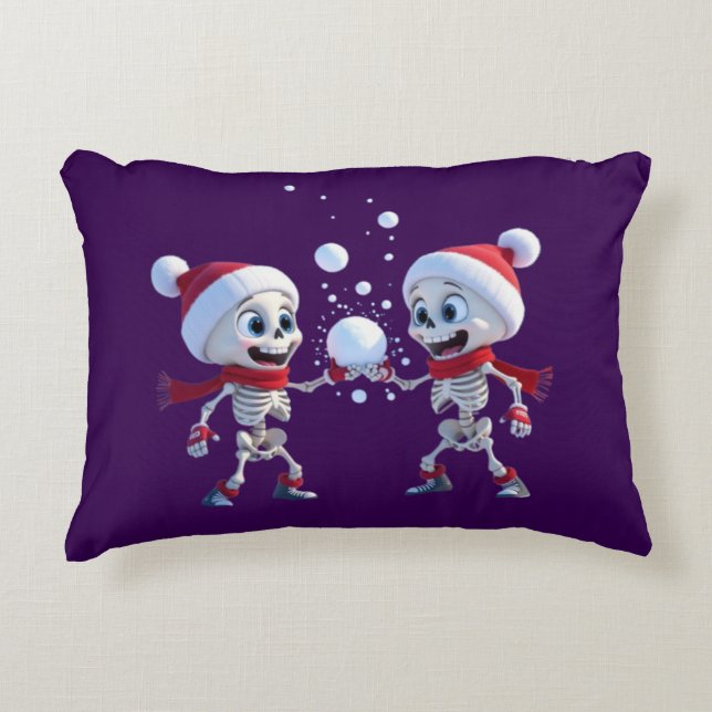 Almofada Decorativa Funny Santa Skeletons Having a Snowball Fight  (Frente)