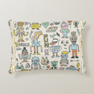 Almofada Decorativa Funny Wacky Doodle Characters Set 2. Vintage Textu