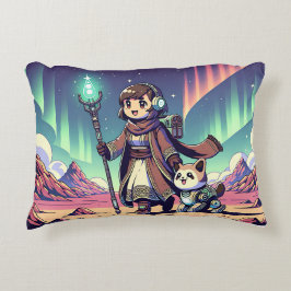 Almofada Decorativa Garota com cão percorre um deserto