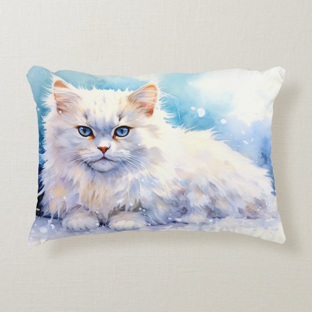 Almofada Decorativa Gato Branco da Neve (Frente)
