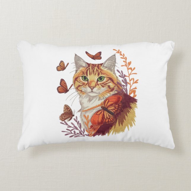 Almofada Decorativa Gato com Borboletas Monarcas (Frente)