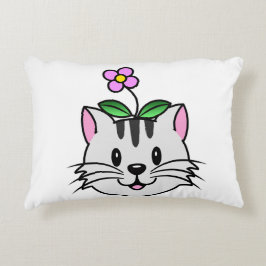 Almofada Decorativa Gato de Cartoon Bonito com Flor na Cabeça