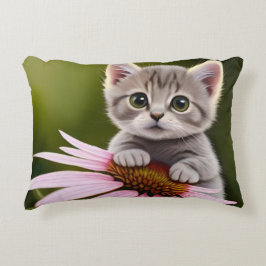 Almofada Decorativa Gato-de-cinza fofo e floral