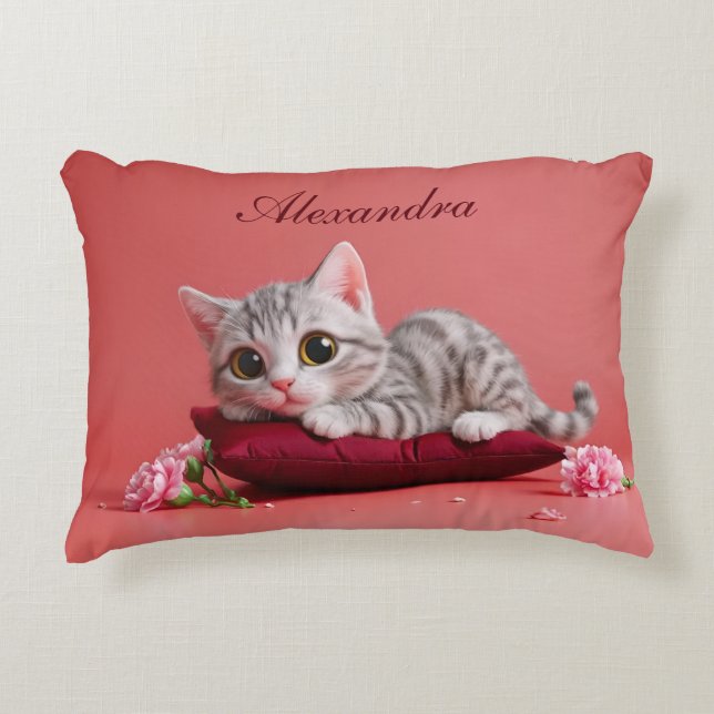 Almofada Decorativa Gato de janeiro bonito com cravos (Frente)