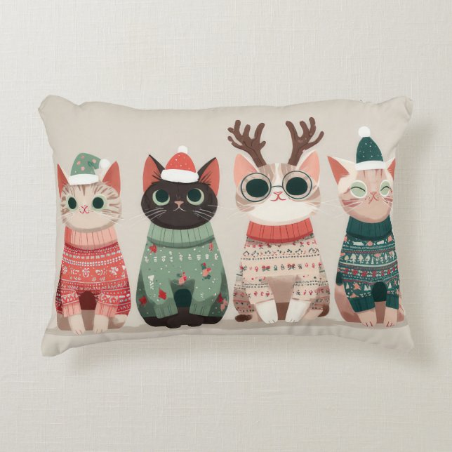 Almofada Decorativa Gato engraçado de Natal  (Frente)