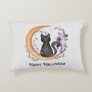 Almofada Decorativa Gato Negro e Lua Crescente para Feliz Halloween