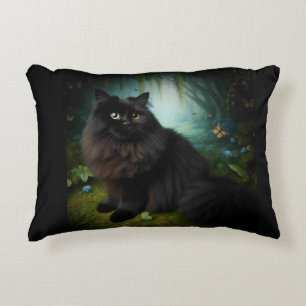 Almofada Decorativa Gato Negro Fluffy na Mistura Woods