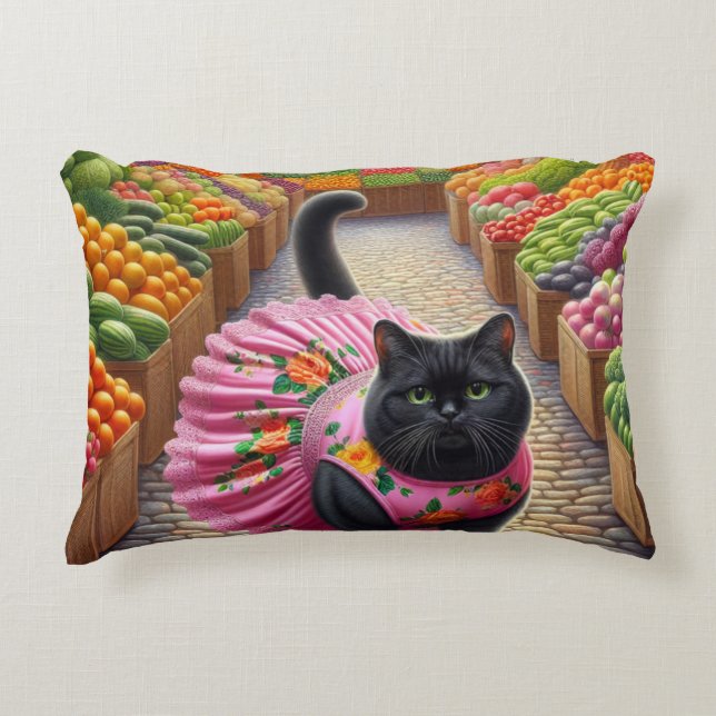 Almofada Decorativa Gato no mercado de frutas (Frente)