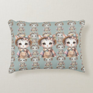 Almofada Decorativa Gato Pastel Cottagecore com Macacão e Chapéu de Pa