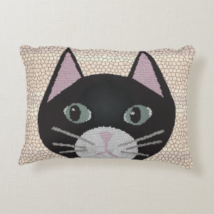 Almofada Decorativa Gato Preto de Vidro Colorido, Bege