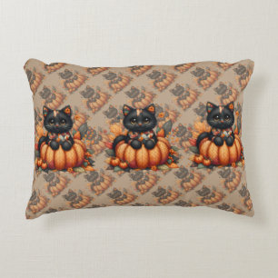 Almofada Decorativa Gato Preto na Abóbora com Padrão de Inclinação de