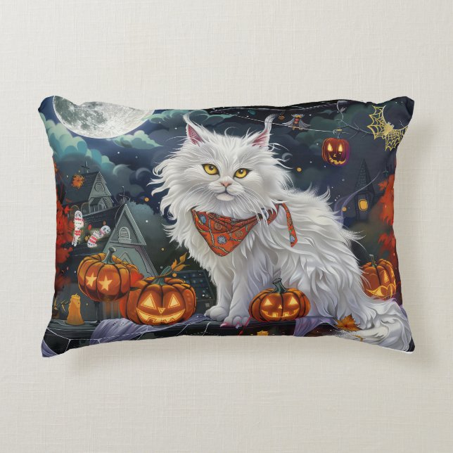 Almofada Decorativa Gato Turco Angora Halloween Assustador (Frente)
