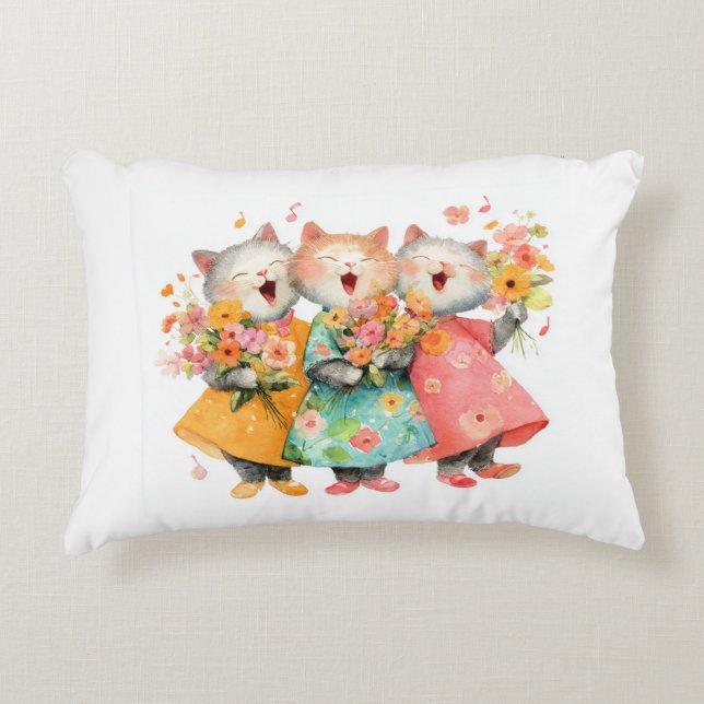 Almofada Decorativa Gatos Cantores Segurando Ramalhetes (Frente)