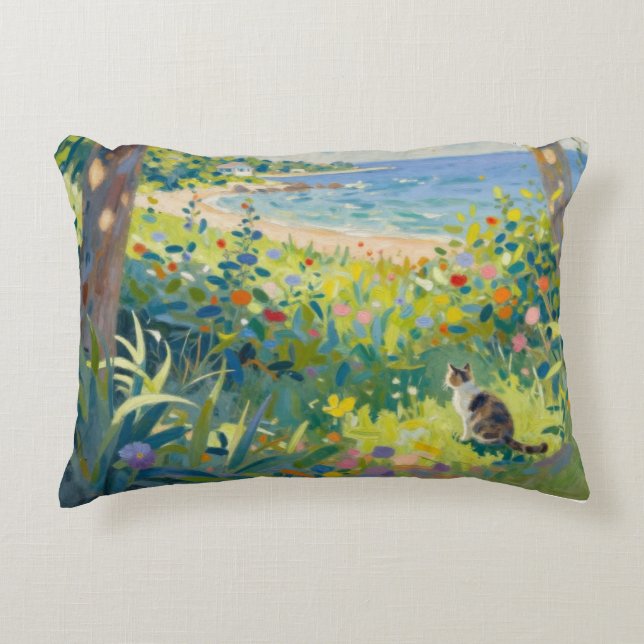 Almofada Decorativa Gatos Flores E Mar (Frente)