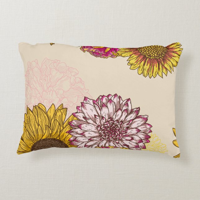 Almofada Decorativa Girassóis, crisântemas, cravos floral (Verso)