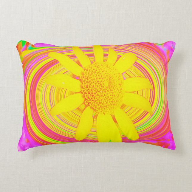 Almofada Decorativa Girassol Amarelo em espiral psicodélica (Frente)